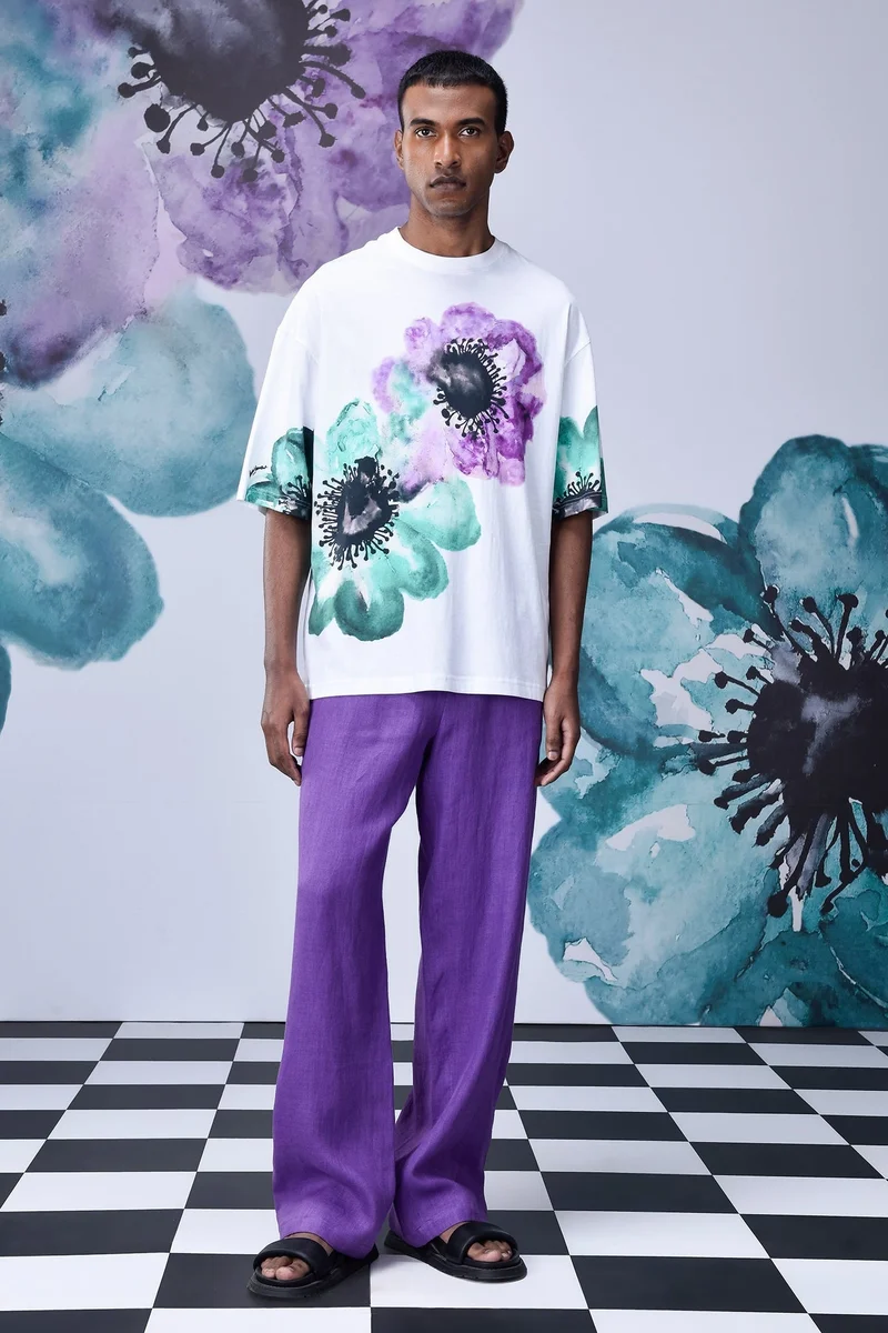 Genes Lecoanet Hemant White-Green Cotton Single Jersey T-Shirt